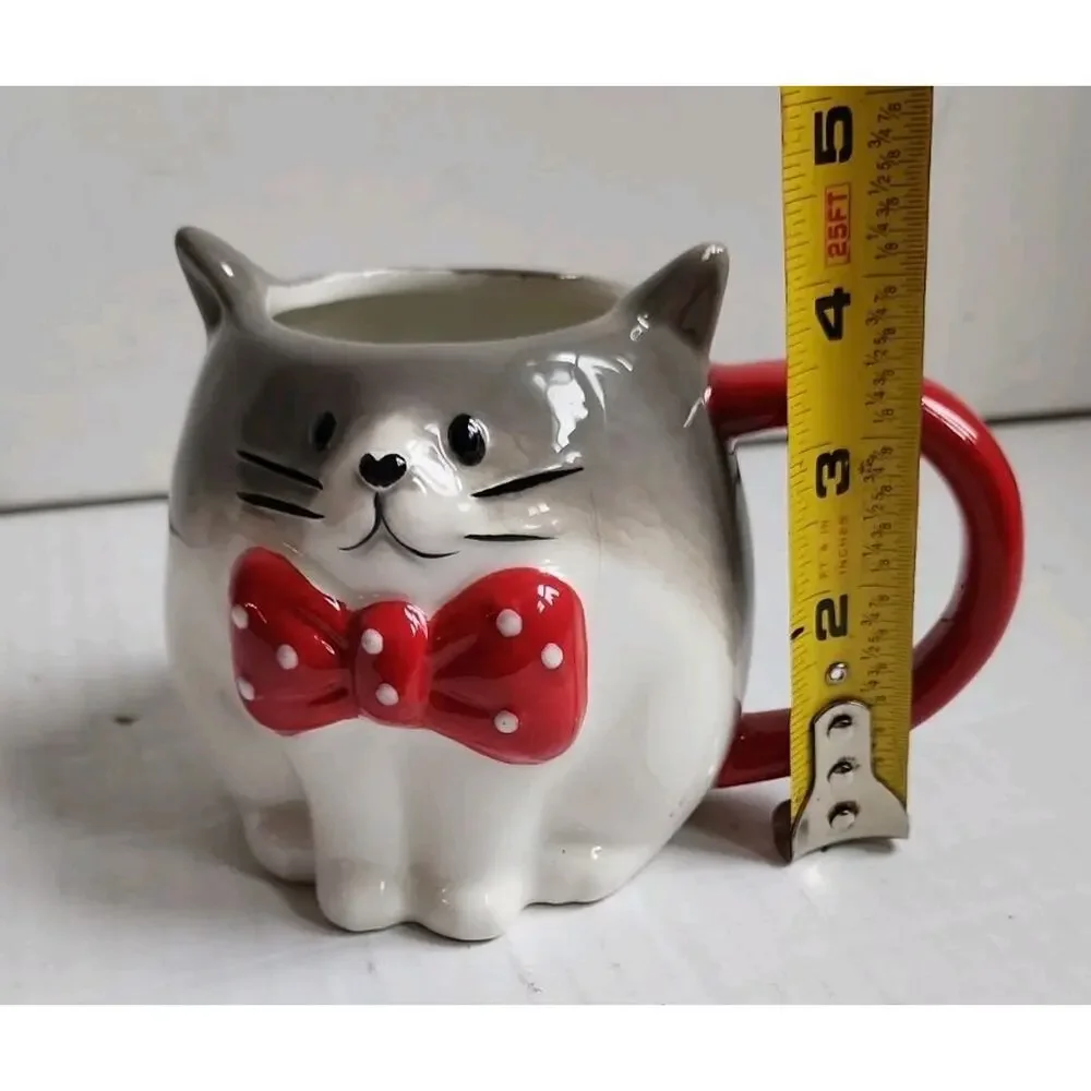 2023 Target Wondershop Cat with Polka Dot Bow Tie Coffee Tea Earthenware Mug